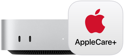 Vooraanzicht van zilverkleurige Mac mini en AppleCare+