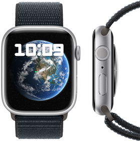 Een voor- en zijaanzicht van de nieuwe CO₂‑neutrale Apple Watch.